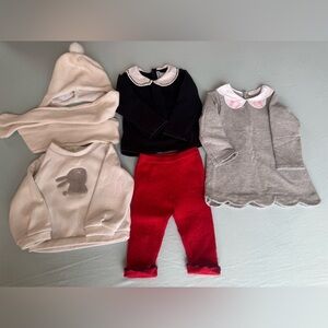 Jacadi Paris Girls Winter clothes bundle– Top, Sweatshirt, Wool Leggings & Hat
